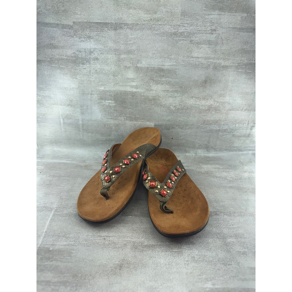 Vionic Floriana Bronze Snake Red Stone Studded Orthotic Sandals Women Sz 6